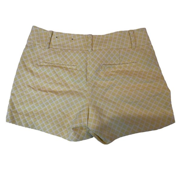 Ann Taylor Women Checkered Chino Shorts Geometric Mid Rise Stretch Yellow Size 6 - Picture 2 of 9